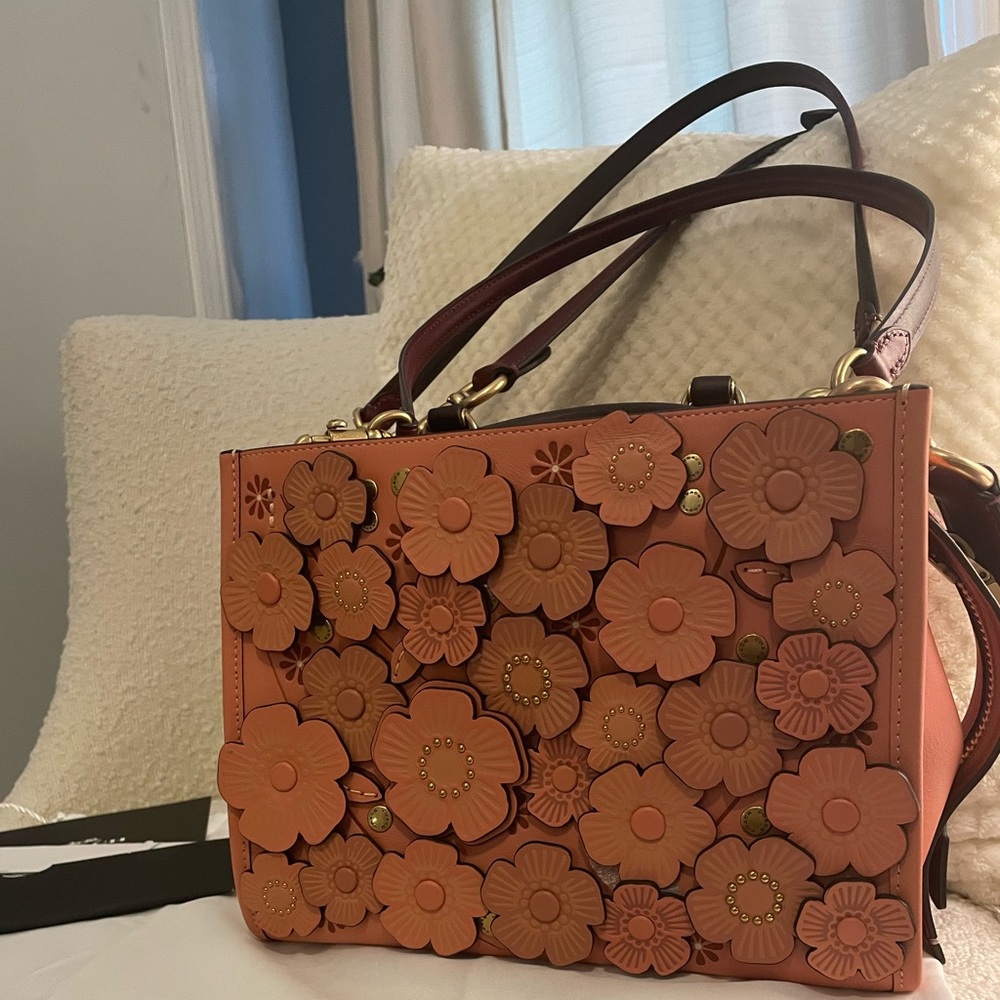 Coach 25 inch color block leather light coral like brand new.